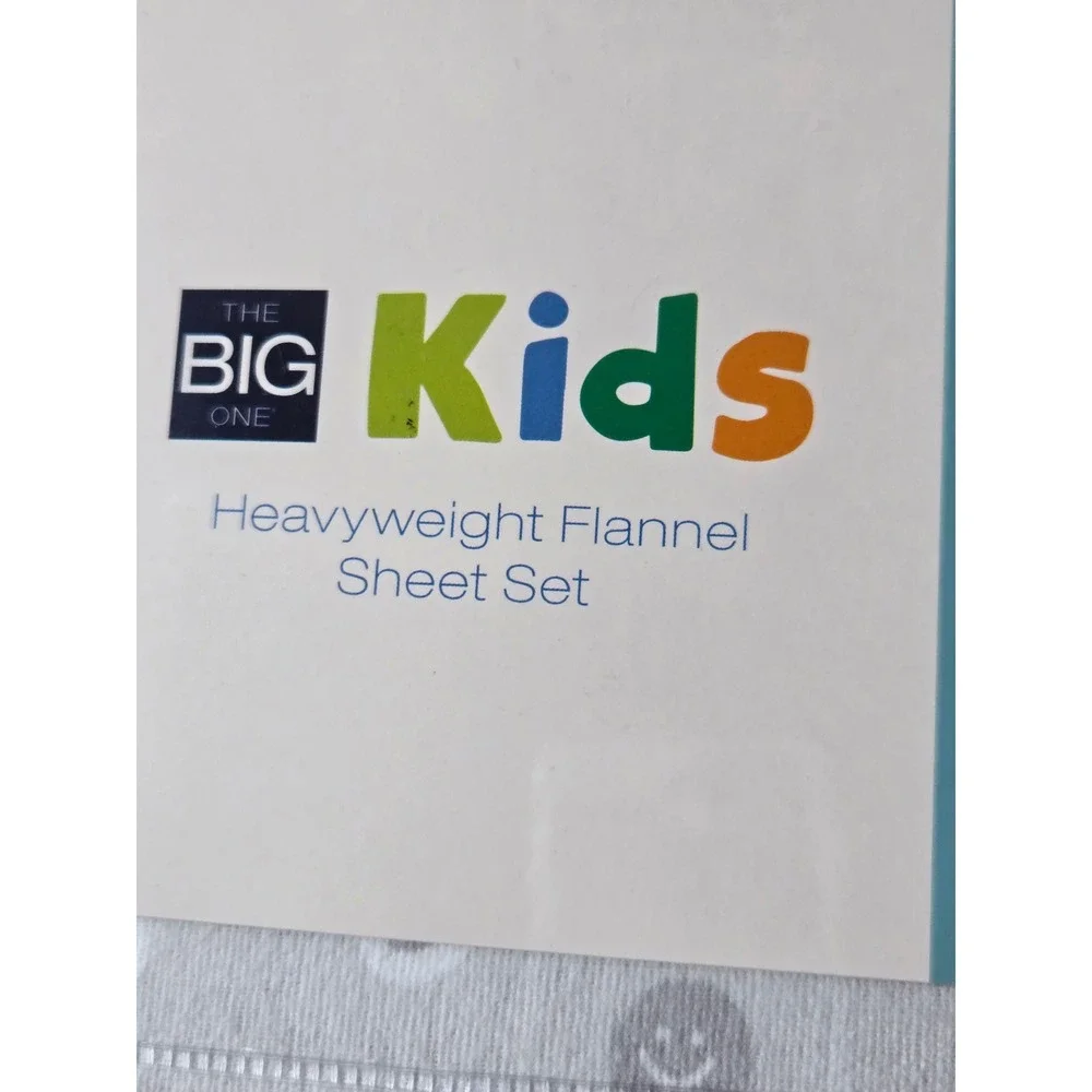 The Big One Kids Twin Heavyweight Flannel Sheet Set Grey Smiley Face Cotton